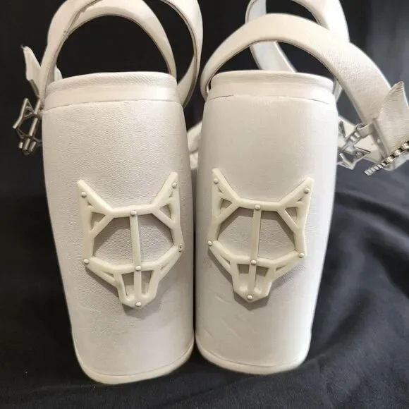 RARE ♡ Naked Wolfe ♡ Jingle Platform Strappy Sandal Heels in White - Picture 5 of 8